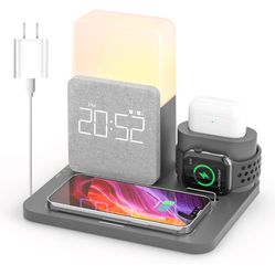 Wireless Charging Station, 3 in 1 Charging Station, Alarm Clock with Wireless Charger, Night Light, iPhone 12/13/14/15 Pro/13 Mini/13 Pro Max/12 pro, 