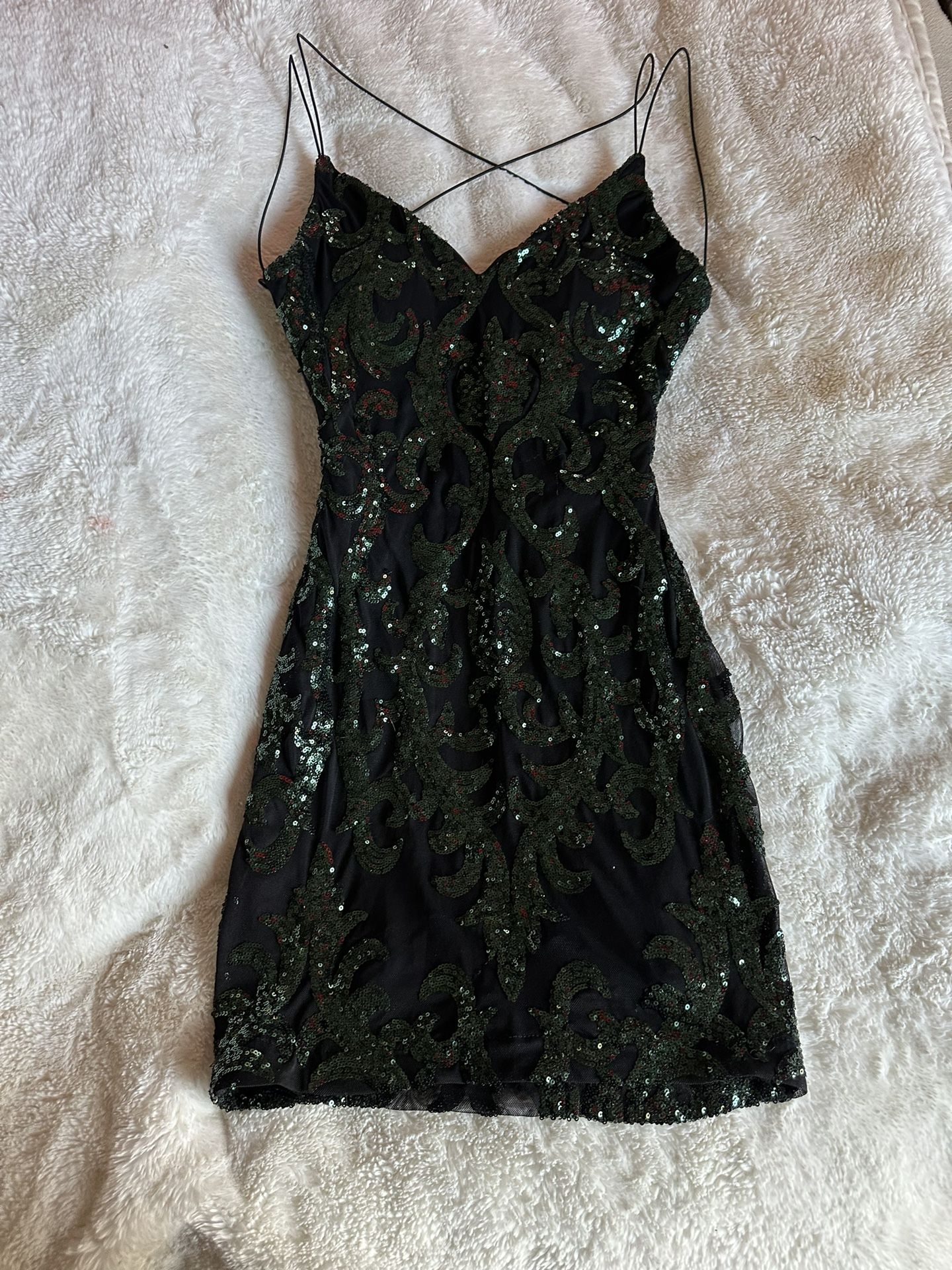 Dark Green Sequin Backless Hoco Dress