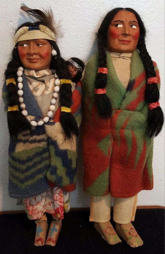 Antique Skookum Bully Good Native American Family Dolls