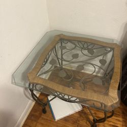 Glass & Wrought Iron Coffee Table Set – Rustic Style!