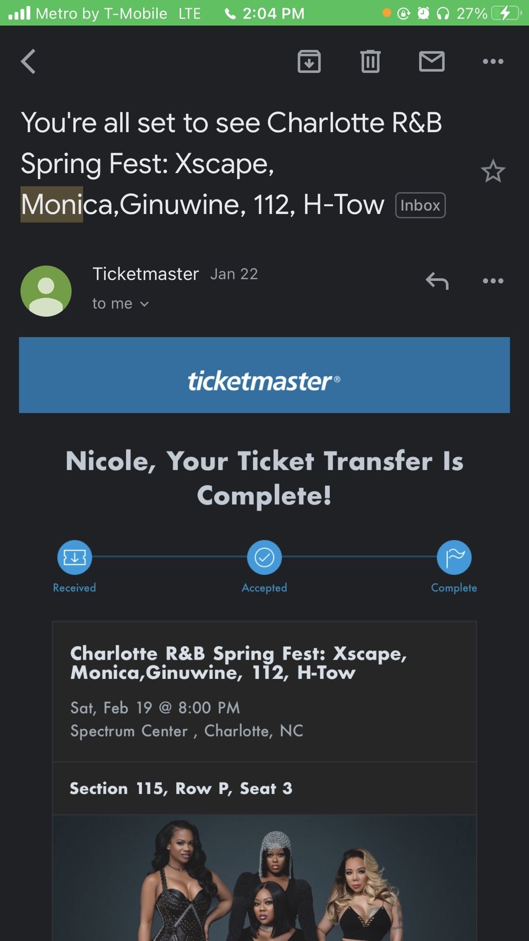 Monica Concert Ticket For February 19th