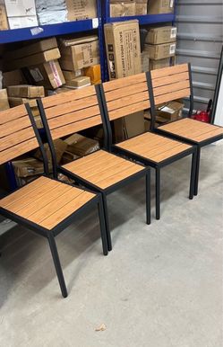 Crestlive Products 4-Piece Outdoor Stackable Armless Dining Chair Aluminum Frame&Wood-Grain Brown