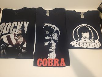 3 T-shirts Sylvester Stallone Rambo Cobra and Rocky size L