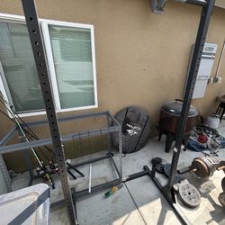 Squat Rack, Barbells, Dumbbells, Weights 