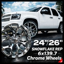 Brand New 24" REP48 6x139.7 Chrome Snowflake Wheels