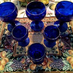Drinking Glasses, Vintage, Midnight Blue