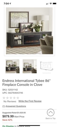 Nebraska furniture fireplace console in Clove