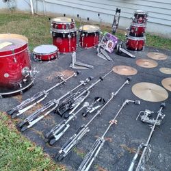 PDP 7 Piece Maple Wood Drum Set With 700 & 800 Series Hardware, and 5 Cymbals