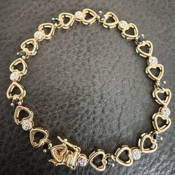Ross Simons Gold Over Sterling Silver 925 Heart Tennis Bracelet w/ Topaz 7.5” vintage