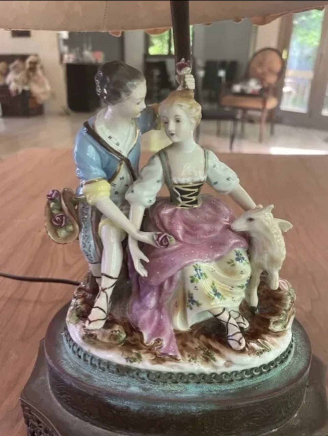 German 17" Antique Porcelain Table Lamp