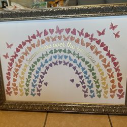 Canvas Rainbow And Butterfly Picture And Frame