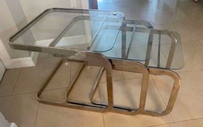 MidCentury Modern Glass / Metal Nesting Tables (3)
