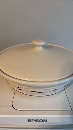 Longaberger pottery bowl with lid 8”x2.5”