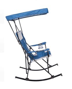 Ozark Trail Rocking Camp Chair with Canopy, Mesh Tension, Detachable Rockers, Blue and Gray, Adult