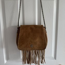 New Tory Burch Brown Fringed Crossbody 