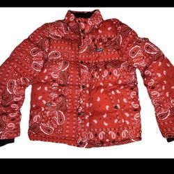 Mens Levi's Red Paisley Bandana Puffer Jacket Coat Size Small S NWT