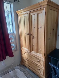 Solid Pine Wood Armoire with Drawers