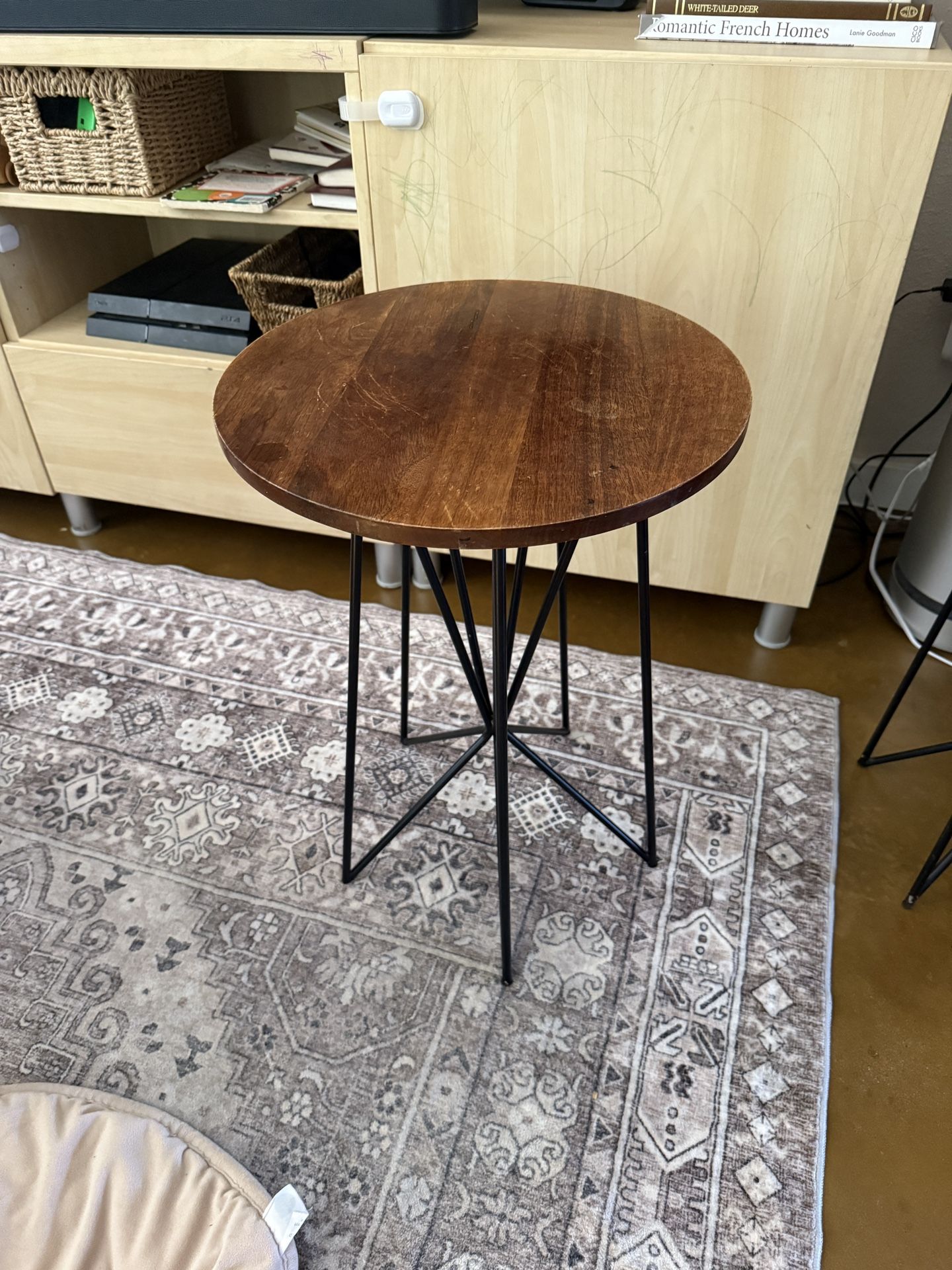 Dark wood round accent side table