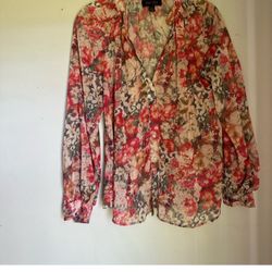 Truth Red and Cream Floral Long Sleeve Blouse