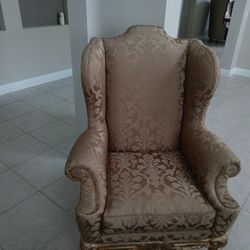 Two Gold Wing Chairs for Sale