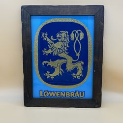 Lowenbrau Sign With Rustic Wooden Frame Gold Lettering