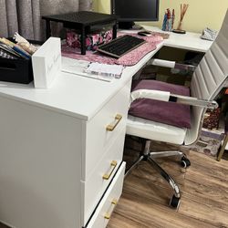 White Desk With Gold Hardware & Chair
