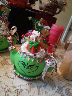 Grinch Christmas Teapot Holiday Centerpiece