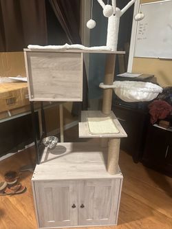 Modern Cat Tree Tower with Cabinet and Scratcher