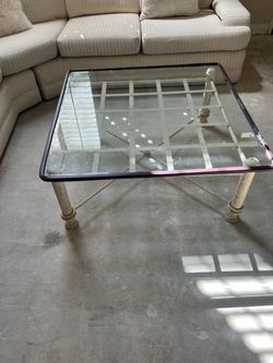Square Glass Top Lattice Metal Coffee Table