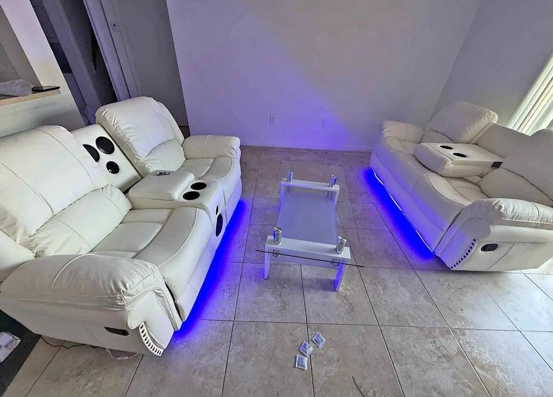 Juego de Sofa Blanco "Reclinabbles! ⭐️ White Sofa Set-Reclining Seats《FINANCING AVAILABLE/$0 DOWN PAYMENT》