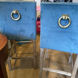 3 Blue Tall Counter Height Chairs. 