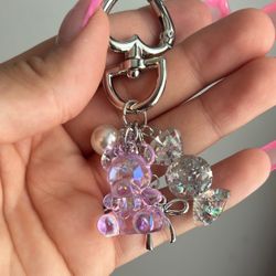 Iridescent purple Bear Keychain with Silver Accents
