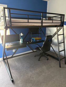 Full size black metal frame under desk bunk bed