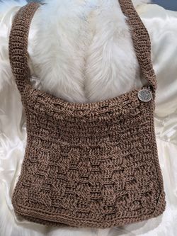 SAK Brown crochet knit crossbody hand bag