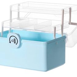 Organizer Storage 3-Tier Fold Tray and Handle Portable Lockable 13.4x7.5x8.9 in