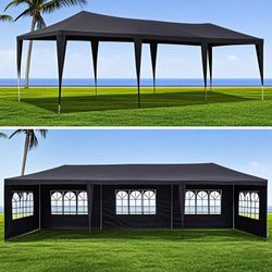 10x30' Wedding Party Canopy Tent Outdoor Gazebo with 8 Removable Sidewalls Black Color