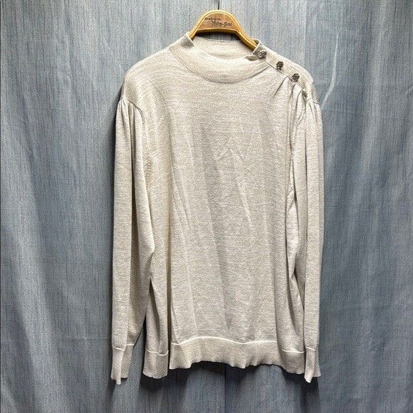 us Liz Claiborne gold stitch Cream Button-Shoulder Sweater size 2X

