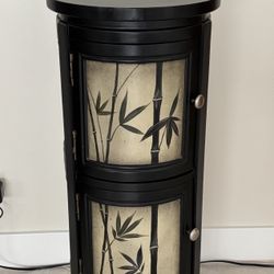 2-Door Round Wood Storage Cabinet Table 