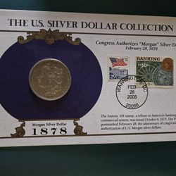 1878 Morgan Silver Dollar Us Postal Commemorative Stamp Set Rare 

