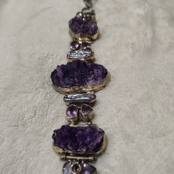Silver Bracelet with Amethyst Stones