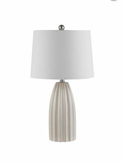 White Ceramic Table Lamp with Drum Shade