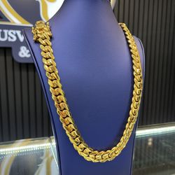 🌴🥇14MM MIAMI CUBAN LINK CHAIN 26” GOLD OVER SILVER ‼️☀️
