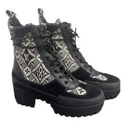 Louis Vuitton Black and White Combat Boots