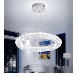 IDEQUY 23.6" Silver Modern Crystal LED Chandelier