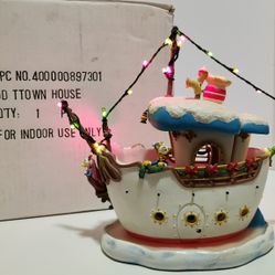 Disney Toontown Christmas Village.  Donald Duck's Boat.  Light Up.  Vintage In Box.  Retired 