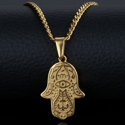 Hamsa Pendant Chain New Gold Fatima