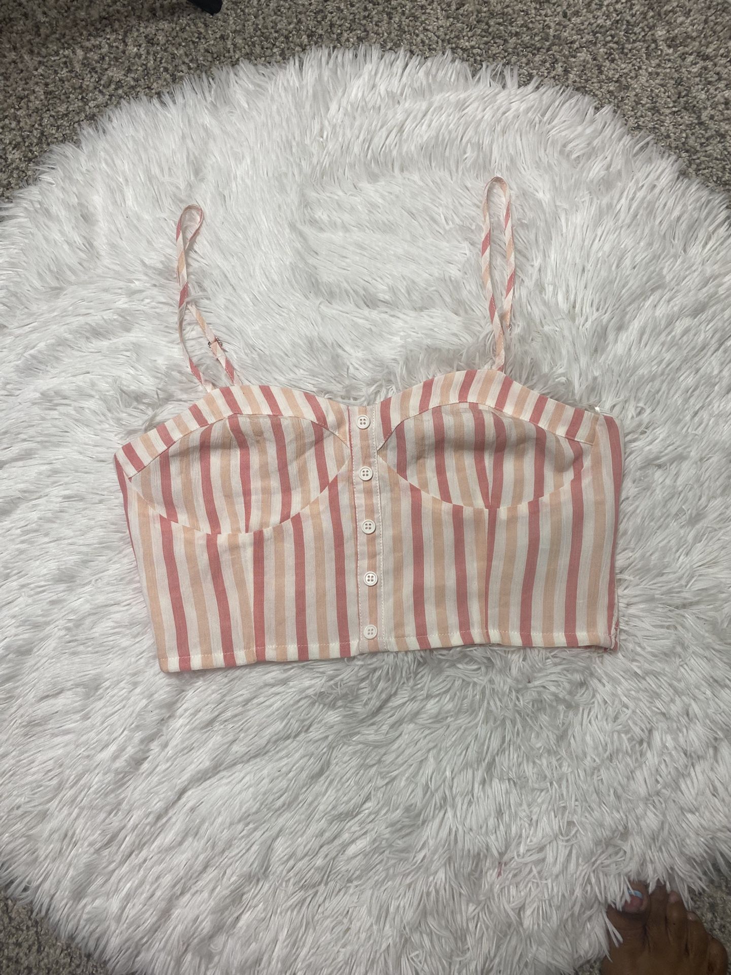 Forever 21 Pink and White Bustier Camisole Size L