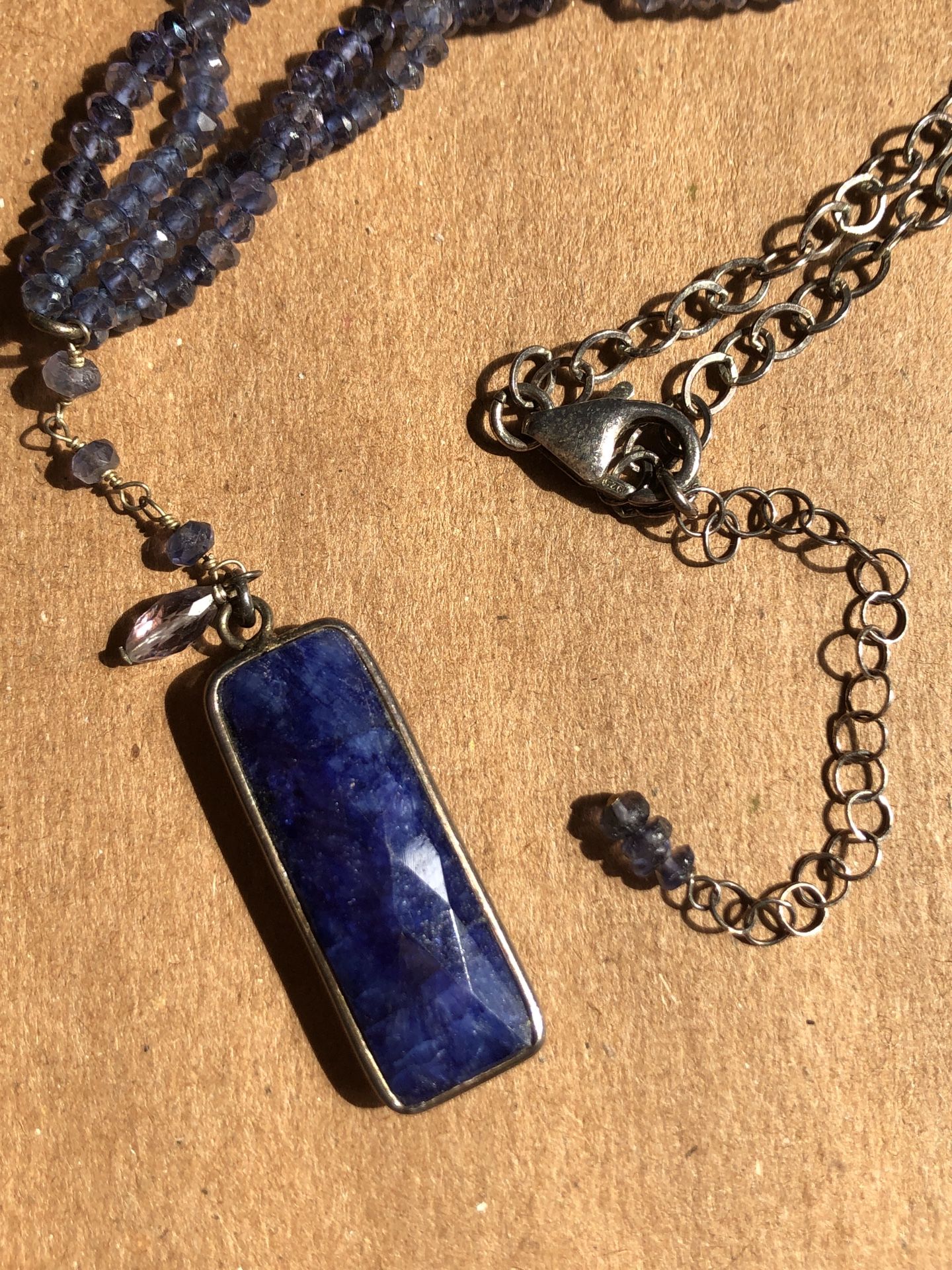 Sterling Silver 925 Beaded Necklace Lapis Lazuli Pendant