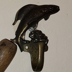 VINTAGE SOLID BRASS NAUTICAL OCEAN SEA TROUT BASS FISH WALL COAT HAT CLOTHES HOOK DECOR
