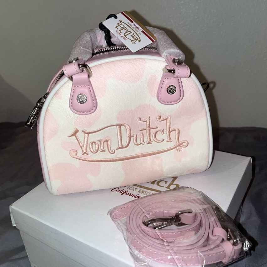 Von Dutch Pink Cow Print Micro Bowling Bag